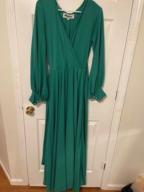 Meghan LA Teal Green Long Sleeve Wrap Maxi Dress